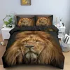 Beddengoedsets Leeuw Dieren Dekbedovertrek Bliksempatroon Jungle Wildlife Grijs Zwart Bed voor tieners Jongens Jongeman Decoratiekamer