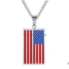 Pendant Necklaces Stainelss Steel American National Flag Necklace Gold Chains Square Tag For Women Men Hip Hop Fashion Jewelry Will Dhqt2