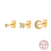 Orecchini con perno 3 pezzi / set Set di borchie placcate oro per le donne Ragazze Delicato zircone Luna Huggie Pendientes Gioielli per feste di moda