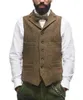 Gilet da uomo classico abito marrone in lana tweed con risvolto gilet con risvolto a spina di pesce cappotto invernale da sposo per matrimonio 240125