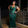 Plus Size Aso Ebi Ballkleider Hunter Green Mermaid Long Sleeves Abendkleid für schwarze Frauen Mädchen Outfit Perlenspitze Geburtstagspartykleid für den zweiten Empfang NL513