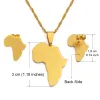 Africa Map Set Pendant Necklace and Earrings 14k Gold African Maps Jewelry Set for Women Gitls