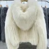 Женское зимнее пальто из искусственного лисьего меха, короткое свободное пальто, высококачественная куртка в иностранной атмосфере, теплая верхняя одежда с капюшоном 240125