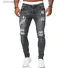 Jeans pour hommes Mode Street Style Ripped Skinny Jeans Hommes Vintage lavage Solid Denim Pantalon Hommes Casual Slim fit crayon denim Pantalon vente chaude T240205