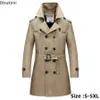 2024 Trench long pour hommes manteaux printemps automne Style britannique bureau d'affaires Trench hommes solide mince veste à double boutonnage 240125