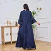 Vêtements ethniques Arabe Dubaï Robes de soirée Élégant Bleu Marine Turc Abayas Femme Diamants O-Cou Pétale Manches Femmes Musulmanes