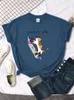 T-shirt da donna Gatto Arrampicata su roccia T-shirt con stampa carina Donna Kawaii Cartoon Grafica Top Donna Moda coreana Oversize Harajuku Ragazze