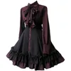 Casual Dresses Women Vintage Palace Lolita Dress Bow Collar High Waist Victorian Princess Gothic Renaissance Ruffles Cocktail Party