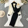 ワークドレス女性秋のドレスセット厚い模倣ミンクVネックショートセータージャケットツーピース汎用性のあるスリムニットストラップD5348