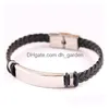 Charme pulseiras de aço inoxidável tag trança pulseira tecer pulseira de couro pulseira manguito moda jóias 320305 gota entrega dhijx