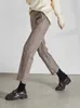 Pantalones rectos de Tweed de cintura alta para mujer, pantalón holgado informal, en espiguilla, cálido y grueso, otoño e invierno, 2023, 240202