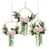 Dekorativa blommor blommig båge kransuppsättning av 3 konstgjorda ros och eukalyptus hängande vägg girland för bröllopsdekor