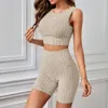 Women's Tracksuits Women 2 Piece Matching Set Sexy Style Crew Neck T-shirt High Waist Leggings Knit Sleeveless Vest Shorts Daily Outfit Yoga