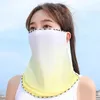Шарфы-маска для защиты от солнца, градиент ярких цветов с шейным клапаном, женские шелковые декольте, летний солнцезащитный крем для вождения лица