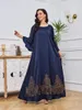 Roupas étnicas Árabe Dubai Vestidos de Noite Elegante Azul Marinho Turco Abayas Feminino Diamantes O-pescoço Pétala Manga Mulheres Muçulmanas