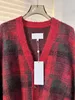 女性用セーターヨーロッパファッションブランドニューイヤーリミテッド長袖レッド格子縞のウールカーディガン