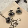 Créateur Viviane Westwoods Bijoux Viviennr Empress Dowager Saturn Boucles d'oreilles Classique Noir et Blanc Diamant Boule de Verre Cristal Orb Croix Boucles d'oreilles