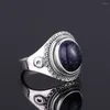 Cluster Rings S925 Sterling Silver Luxury Big Blue Sandstone Vintage Ring For Women Men Fine Jewelry Party Anniversary Wedding Gift