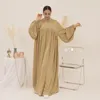 Vêtements ethniques EID Satin Abaya pour femmes Shimmer Ballon Manches Musulman Hijab Robe Abayas Dubaï Turquie Modeste Ramadan Islam Tenue Kaftan