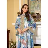 Vêtements ethniques 2024 Printemps Modeste Floral Imprimé Arabe Dubaï Robes Moyen-Orient Femmes Musulman Robe À Manches Longues Dentelle Applique Eve Otgja