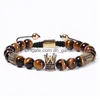 Perlé Tiger Eye Couronne Bracelet Pierre Naturelle Cuivre Micro-incrusté Zircon Diamant Tressé Perle Bracelets Femmes Hommes Bijoux De Mode Wi Dhfah