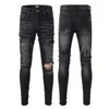 Herr jeans designer high street blomma denim krans svart tvättade raka jeans lösa byxor staplade jeansbiker lastbilslila jacka jacka mode vintage läder patc