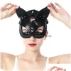 Party Masks Flyoung Sexy Leather Cosplay Black Mask Catwoman Carnival Masquerade Half Face Halloween Club Accessories 201026 Drop De Dhytk