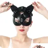 Masques de fête Flyoung Sexy Cuir Cosplay Masque Noir Catwoman Carnaval Mascarade Demi Visage Halloween Club Accessoires 201026 Drop de Dhytk