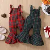 Pantalon 1-4 ans enfants filles pantalons à bretelles Vintage taille élastique Plaid Flare pour décontracté quotidien