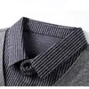 Autumn and Winter Men's Fake Two Piece Long Sleeve Tshirt Polo Collar Stripe Button Solid Casual Formal Bottom Fashion Tops 240119