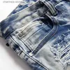 Men's Jeans Rock punk Men Skull Print Jeans Streetwear Denim Holes Ripped Stretch Pants Patchwork Slim Straight Distressed Trousers jeans T240205