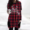 Casual Dresses Autumn Pullover Christmas Elk Dress Woman Streetwear Print Plaid Långärmad mantel Elegant Mid Pocket Top Fashion