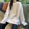 HARAJUKU LONG T -shirt Spring Autumn Solid Simple Overized Tshirt For Women Goth Tshirts Split White Black Sleeve Tops 240201