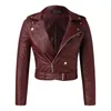 Autumn Winter Ladies Jacket Pu Leather Coat Jacket Lokomotiv Kort stil blixtlås med Motorcykel Kvinnor LAPEL Ullrockar 240124