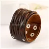 Bangle Wide Weae Braid Leather Cuff Mtilayer Wrap -knapp Justerbar armband Wristand för män Kvinnor Fashion Jewelry Black Drop Deliv Dhnpw