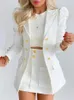 Lente lange mouw effen kleur jas met minirok tweedelig pak tailleur femme blazer en set jurk 240202