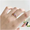 Bandringen Colorf Diamond Designer Ring voor vrouw jubileum 925 Sterling Sier Roze Hart Vierkant 5A Zirconia Liefde Bruiloft Engagemen Dhew6