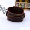 Bangle Old Way Wide Ding Leather Cuff Mtilayer Wrap -knapp Justerbar armband Wristand för män Kvinnor Fashion Jewelry Drop Delivery DH0U7