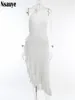 Vestidos casuales Nsauye mujeres sexy sin respaldo halter y2k volantes midi bodycon club vestido de fiesta de noche verano 2024 sin mangas moda blanco