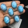 Cluster Rings 1 Pc Fengbaowu Natural Stone Larimar Oval Cabochon Ring 925 Sterling Silver Fashion Jewelry Gift For Women