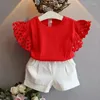 Clothing Sets 2024 Summer Girls Set Hollow Out T-shirt Short Sleeve Top Shorts 2pcs Suit Baby Clothes Korean Brand Costume A233