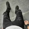 Męskie dżinsy Nowe mężczyźni Patch Patch Chudy Ołówek Dżinsy Perylskie Stylowe Stylowe Solid Solid Slim Hip Hop Dżinsowe spodnie T240205