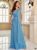 Lucyinlove Luxe Blauwe V-hals Pailletten Avondjurken Elegante 2024 Vrouwen Party Maxi Jurk Jurken Lange Cocktailjurk Prom 240201