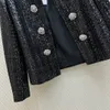 Европейский модный бренд Черная куртка с длинными рукавами и пайетками