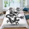 Conjuntos de cama Red Base Black Dragon Imprimir Duvet Cover Set Padrão Chinês Tamanho Completo Microfibra 2/3 Peças Consolador