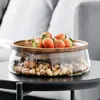 Platen Glazen Opbergdoos Gedroogd Fruit Notencontainer Plaat Dubbellaags Snoep Snack Organizer Lade Met Houten Deksel