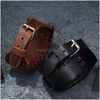 Bedelarmbanden Brede Vintage Armband Dier Wolf Pin Gesp Riem Polsbandje Bangle Manchet Hiphop Mode-sieraden Drop Levering Dhsis