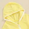 Girl Dresses Little Girls Summer Swimwear Dress Yellow Short Sleeve Zipper Hooded Beachwear Cover Up