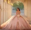 Robes de quinceanera rose chérie au large de l'épaule princesse douce d'anniversaire anniversaire de bal anniversaire robe de gala sans bala