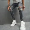 Calças de brim masculinas novos homens elegantes rasgados magros lápis calças de brim streetwear masculino hip hop buracos estiramento magro denim calças t240205